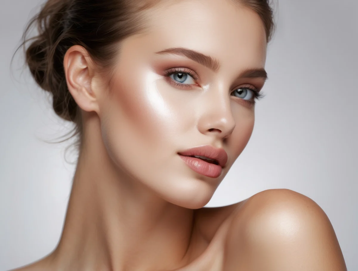 Radiant woman with flawless skin receiving skincare treatment at med spa
