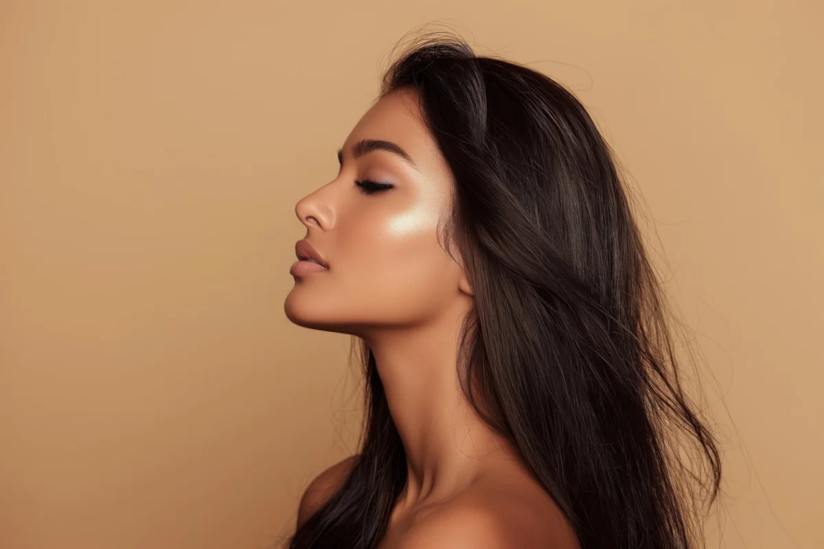 Profile of woman with glowing skin after Microbotox treatment