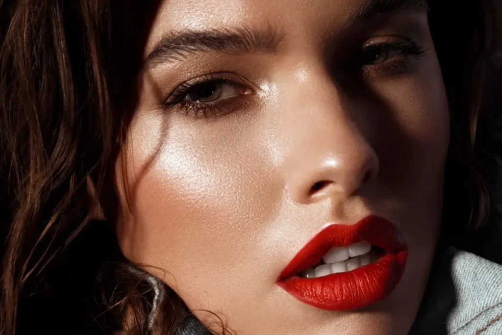 Close-up of a woman’s lips and smooth skin with smooth lips after Botox Lip Flip treatment.