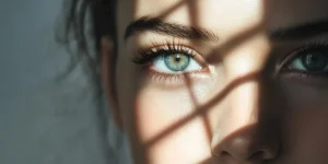 Close-up of a woman with smooth skin in natural light in a medical spa for skin care teratments.