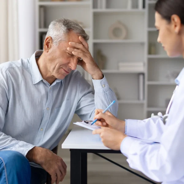 Patient consulting with a healthcare provider about NAD+ injections for chronic fatigue, brain fog, and natural energy support.